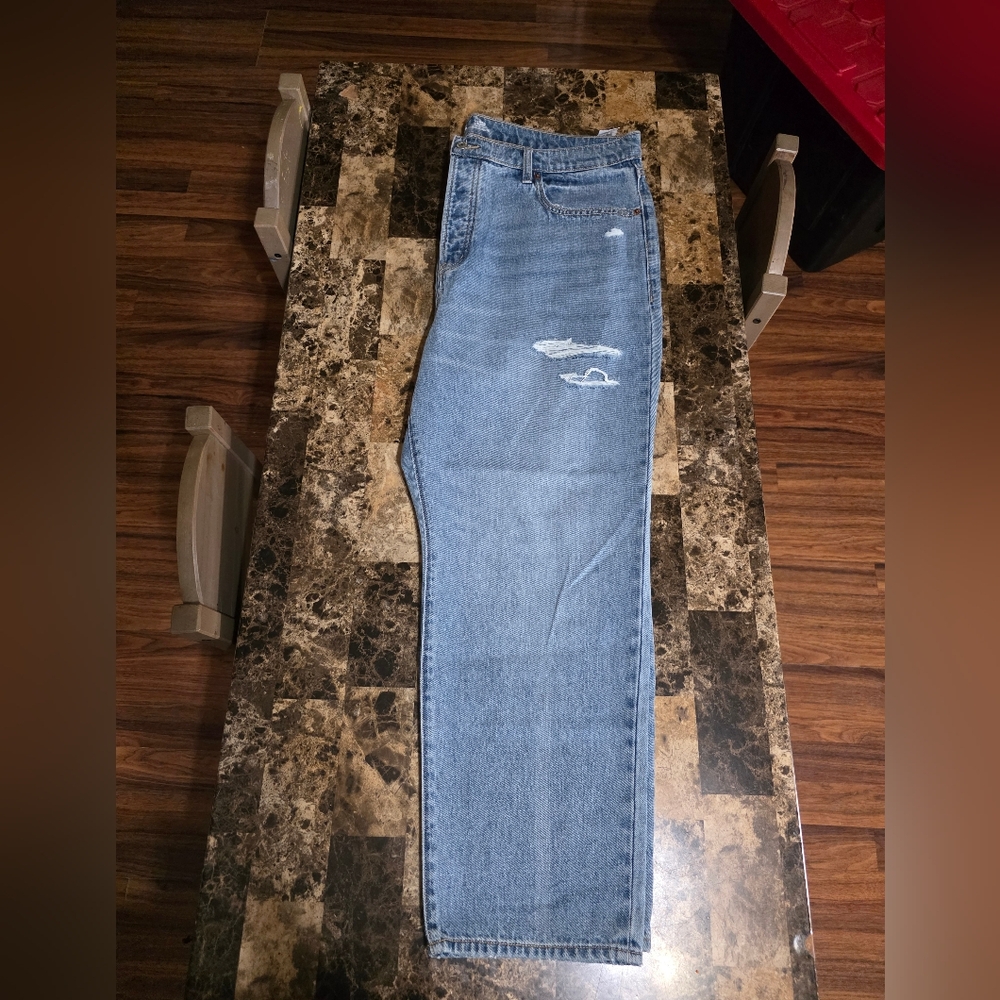 Old Navy Light Blue Distressed Straight Leg Jeans